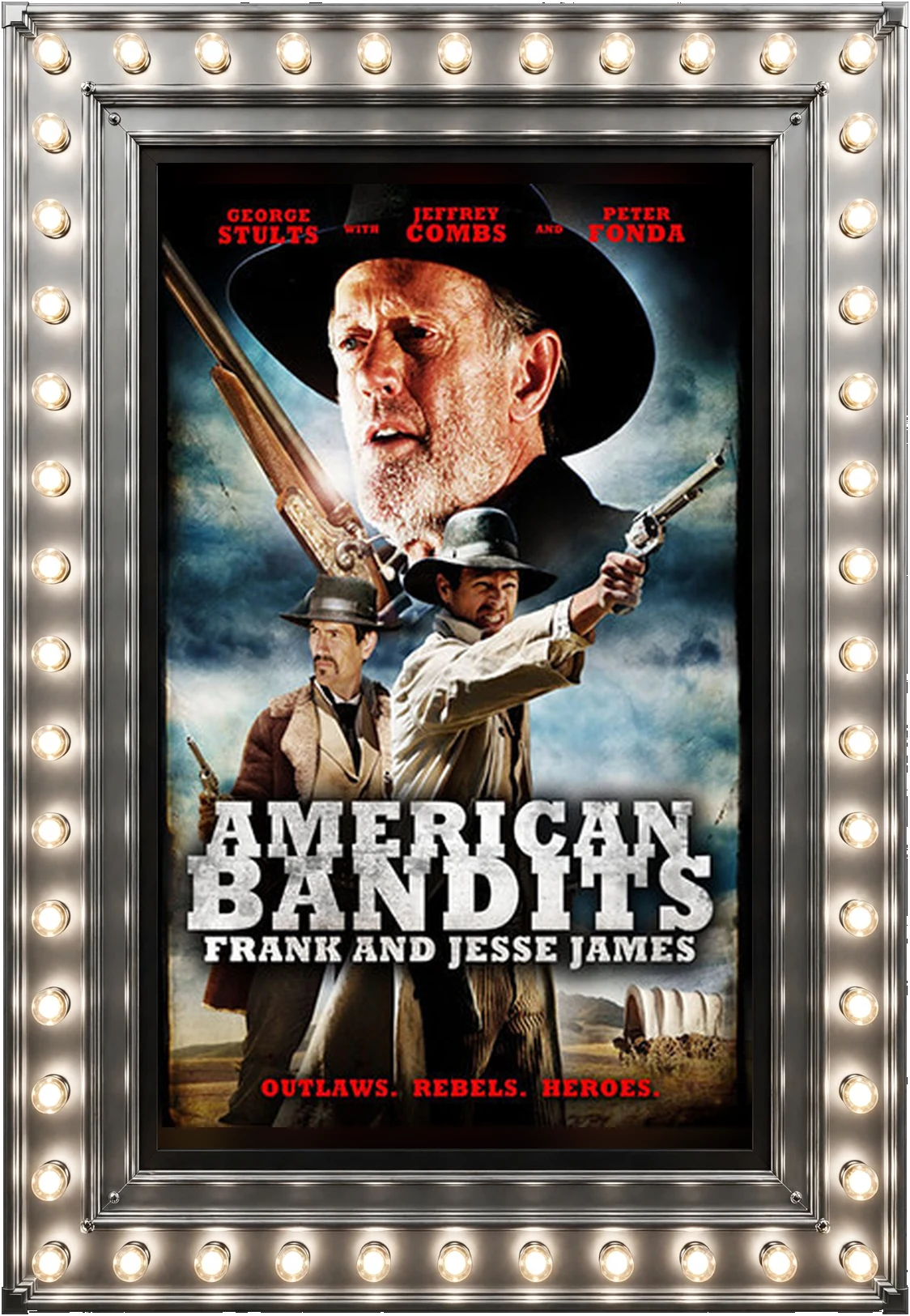 American Bandits — official movie poster in a polished-silver marquee display case lit by marquee bulbs